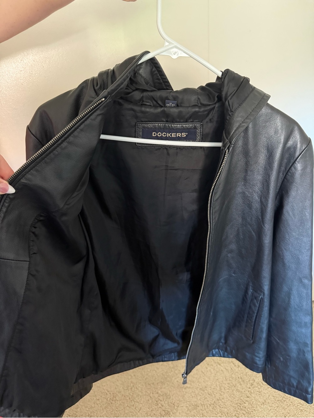 Dockers Women’s Medium Black Leather Hooded Jacket